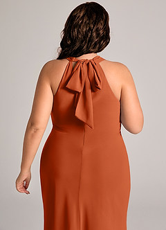 Azazie Doretta Vestidos de madrinha de casamento Vestido Laranja Queimada de Chiffon de sereia com Plissado image12
