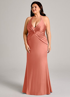 Azazie Valerie Brudtärnklänningar Klä av Sjöjungfru i Stretch Satin Plisserad Laxrosa image11