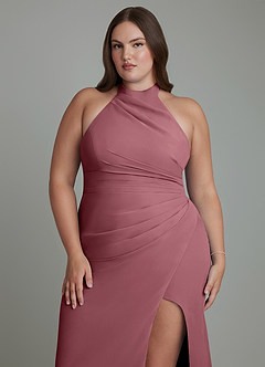 Azazie Jemma Robes de demoiselle d'honneur Robe Fourreau en Mousseline de soie Plissé Rose Du Désert image13