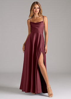 Azazie Elle Bridesmaid Dresses Merlot A-Line Pleated Stretch Satin Dress image4