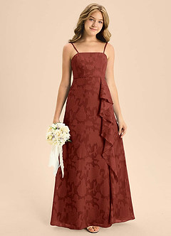 Azazie Kaylee Junior Terracotta A-Line with Belt Floral Burnout Dress image4