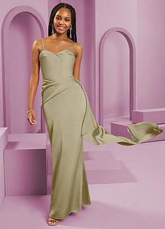 Barbie ♥ Azazie Jurken voor bruidsmeisjes Converteerbaar Jurk van Stretch Satijn met Kolom Strapless Mosgroen image3