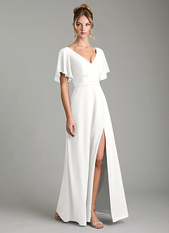 Azazie Ambrosia Robes de demoiselle d'honneur Robe Trapèze en Mousseline de soie Plissée Blanc image5