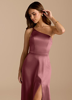 Azazie Trina Bridesmaid Dresses Vintage Mauve A-Line One Shoulder Metallic Satin Dress image7