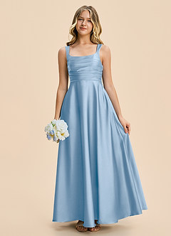 Azazie Azaria Junior Powder Blue A-Line Pleated Stretch Satin Dress image1