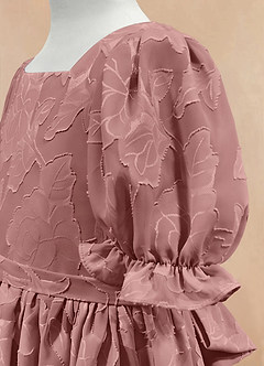 Azazie Joss Flower Girl Dresses Dusty Rose A-Line with Sleeves Floral Burnout Dress image7