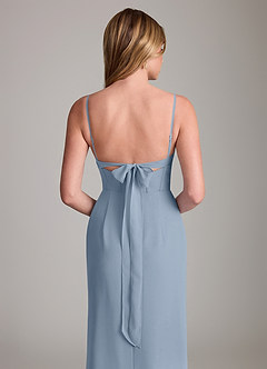 Azazie Mai Vestidos de damas de honor Vestido de Azul Polvoriento de Gasa de Corte Recto con Plisado image6