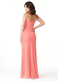 Azazie Deandra Bridesmaid Dresses Coral Mermaid Pleated Mesh Dress image4