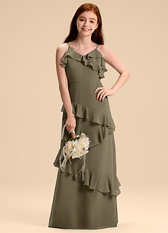 Azazie Evara Junior Willow Green A-Line Chiffon Dress image4