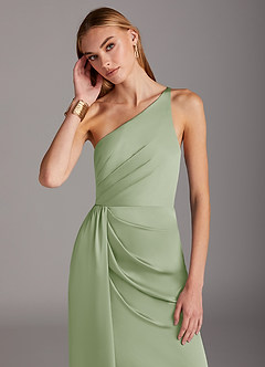 Azazie Mika Bridesmaid Dresses Dusty Sage Sheath One Shoulder Stretch Satin Dress image6