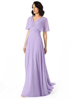 Azazie Pamela Bridesmaid Dresses Lilac A-Line V-Neck Pleated Chiffon Dress image3