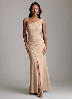 Azazie Madelyn Bridesmaid Dresses Taupe Mermaid One Shoulder Chiffon Convertible Dress image7