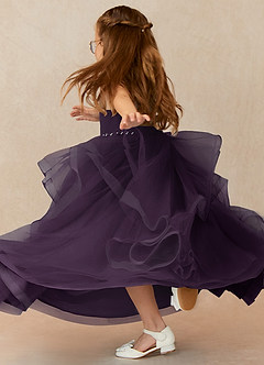 Azazie Sofia Flower Girl Dresses Plum A-Line Beaded Tulle Dress image2