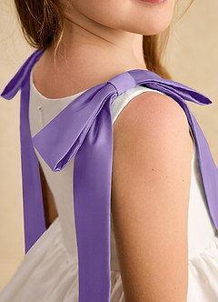 Azazie Stacie Jurken voor bloemenmeisjes A-Lijn Jurk van Mat Satijn Boog Ivoor Tahiti image7