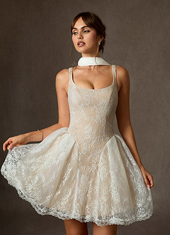 Azazie Dawn Abiti da Sposa Abito A-Line in Pizzo Diamante Bianco Nudo image3