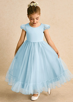 Azazie Phebs Robe Demoiselle D'honneur Fillette Robe Trapèze en Tulle Bleu Ciel image7