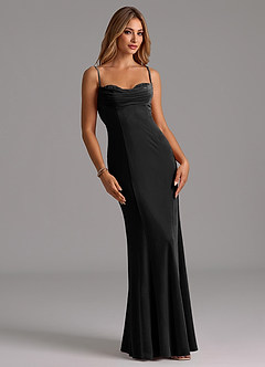 Azazie Karryn Vestidos de damas de honor Vestido de Negro de terciopelo de Corte Sirena con Corsé image1