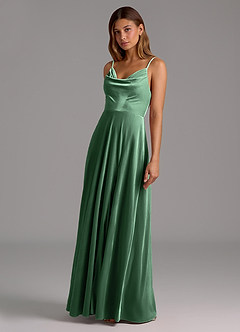Azazie Sarella Bridesmaid Dresses Eucalyptus A-Line Pleated Velvet Dress image1