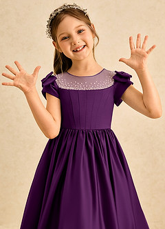 Azazie Toffee Flower Girl Dresses Grape Ball-Gown Bow Matte Satin Dress image6