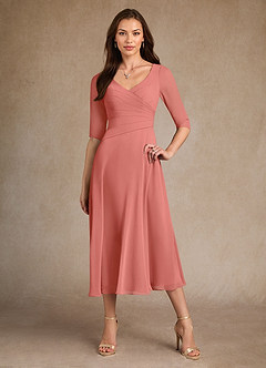 Azazie Durant Mother of the Bride Dresses Salmon Pink A-Line Pleated Chiffon Dress image4