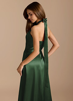 Azazie Tracie Bridesmaid Dresses Eucalyptus A-Line Pleated Metallic Satin Dress image8