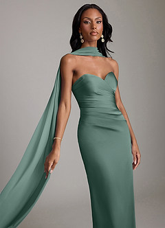 Azazie Sonora Vestidos de damas de honor Vestido de Eucalipto de Satén Elástico de Corte Recto con Sin tirantes image4