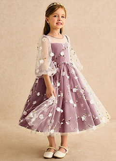 Azazie Elowen Flower Girl Dresses Merlot A-Line Sweetheart Neckline Lace Dress image4
