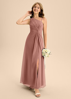 Azazie Brooke Junior Cedar Rose A-Line Side Slit Chiffon Dress image1