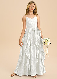 Azazie Peyton Junior Linie A Plisat Floral Burnout Lungime până la podea Domnișoară de onoare junioră Rochie image6