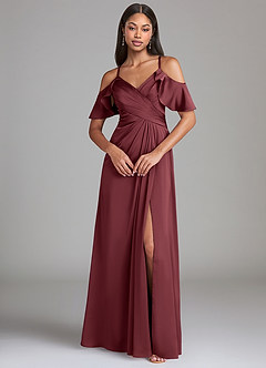 Azazie Dakota Jurken voor bruidsmeisjes Jurk van Stretch Satijn met A-Lijn Off the Shoulder Merlot image3
