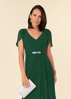 Azazie Marianne Mother of the Bride Dresses Dark Green Sheath V-Neck Pleated Chiffon Dress image5