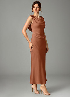 Azazie Kieryn Bridesmaid Dresses Bronzer Mermaid Pleated Stretch Satin Dress image3
