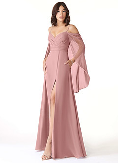 Azazie Cienna Bridesmaid Dresses Dusty Rose A-Line Off the Shoulder Chiffon Dress image4