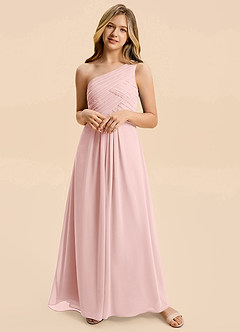 Azazie Emmie Junior Powder Pink A-Line Pleated Chiffon Dress image3
