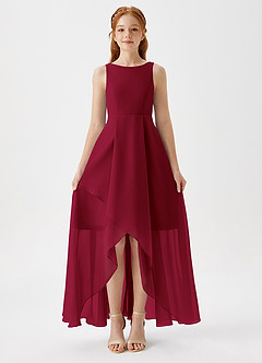 Azazie Lizette Junior Burgundy A-Line Pleated Chiffon Dress image3