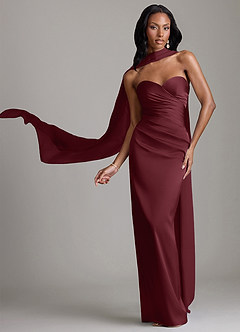 Azazie Sonora Vestidos de damas de honor Vestido de Cabernet de Satén Elástico de Corte Recto con Sin tirantes image1