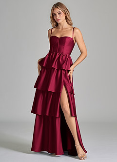 Azazie Faye Brudtärnklänningar Klänning av A-Linje i Stretch Satin Ruched Bourgogne image8