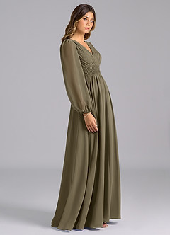 Azazie Palerma Bridesmaid Dresses Willow Green A-Line Long Sleeve Chiffon Dress image3