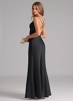 Azazie Suttona Bridesmaid Dresses Black A-Line Pleated Stretch Satin Dress image1