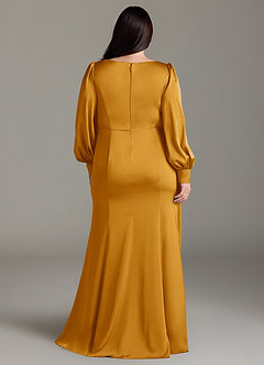 Azazie Raye Robes de demoiselle d'honneur Robe Sirène en Satin extensible Manche longue Caramel écossais image8