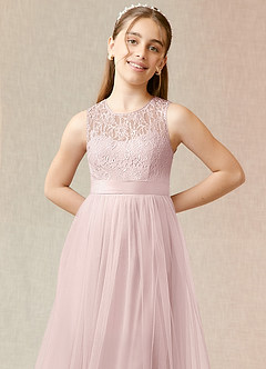 Azazie Georgette Junior Robe Trapèze en Tulle Dentelle Rose Pâle image5