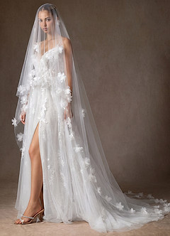 front 3D Flowers Cathedral Veil