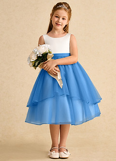Azazie Rene Flower Girl Dresses Ivory Blue Jay A-Line Bow Tulle Dress image3