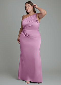 Azazie Akilah Jurken voor bruidsmeisjes Jurk van Stretch Satijn met Zeemeermin One-shoulder Blauweregen image10