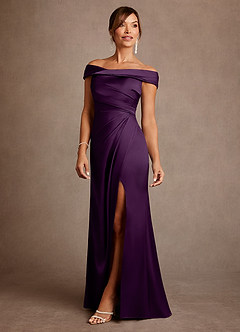 Azazie Bedford Mother of the Bride Dresses Grape Sheath Pleated Stretch Satin Dress image2