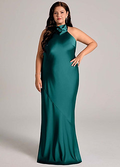 Azazie Velli Bridesmaid Dresses Peacock Mermaid High Neck Stretch Satin Dress image6