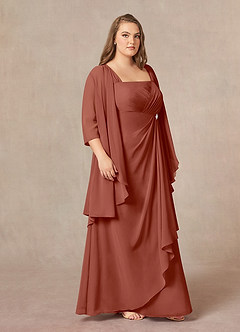 Azazie Weisz Kleider für die Brautmutter A-Linie Quadratischer Ausschnitt Gefaltet Chiffon Kleid Rotbraun image9