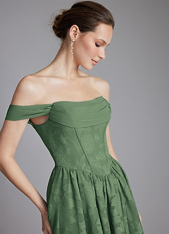 Azazie Raisa Bridesmaid Dresses Eucalyptus A-Line Off the Shoulder Floral Burnout Dress image5