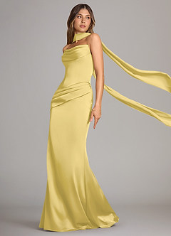 Azazie Sorrel Vestidos de damas de honor Vestido de Canario de Satén Elástico de Corte Sirena Convertible con Sin tirantes image5