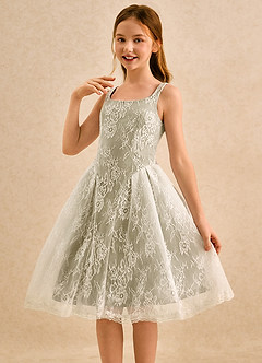 Azazie Cubbie Girls Formal vestidos de niña de las flores Vestido de Musgo Verde de Encaje de Corte en A image3